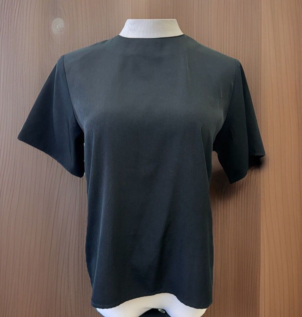 Jack Mulqueen Black Minimalist Blouse Top Short Sleeve Size M/L  20” PTP